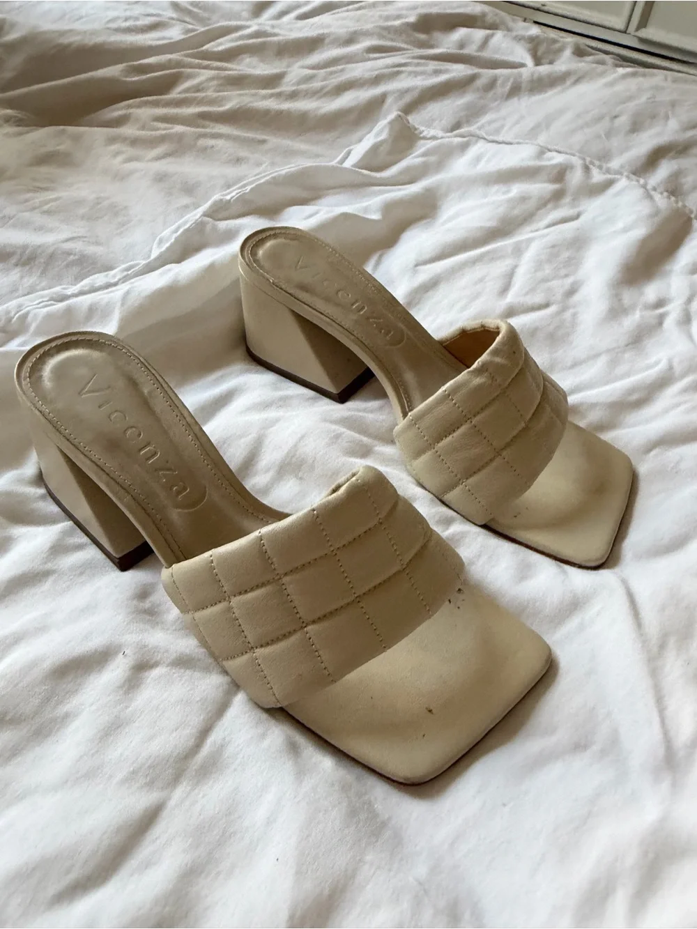Vicenza from Free People Quilted Cream Square-Toe Mule